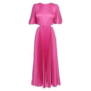 🎀 NWT ADELYN RAE Cher pleated cut out midi pink satin dress Lrg
